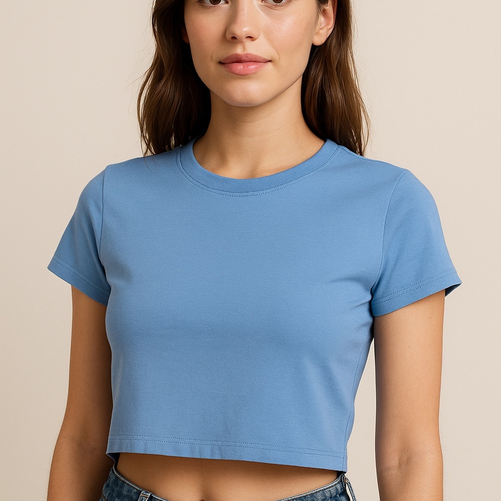 H&M Blue Basic Cropped T-Shirt Women’s Medium Short Sleeve